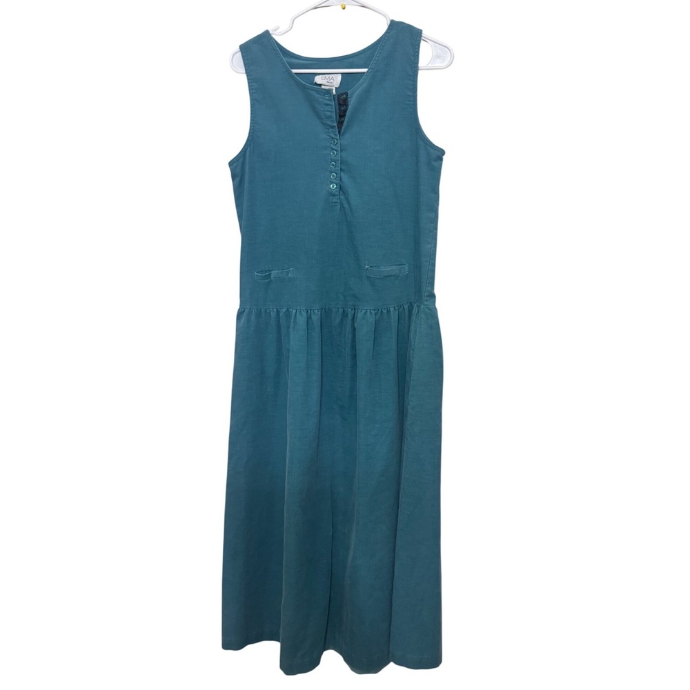 EMA Dallas Vintage Teal‎ Corduroy Drop Waist Midi Dress Sleeveless teal Womens M